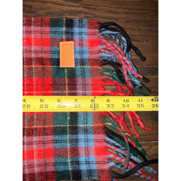 Coach Tartan Plaid Lambswool & Cashmere Scarf Red Green Blue Made In Italy - Picture 5 of 6